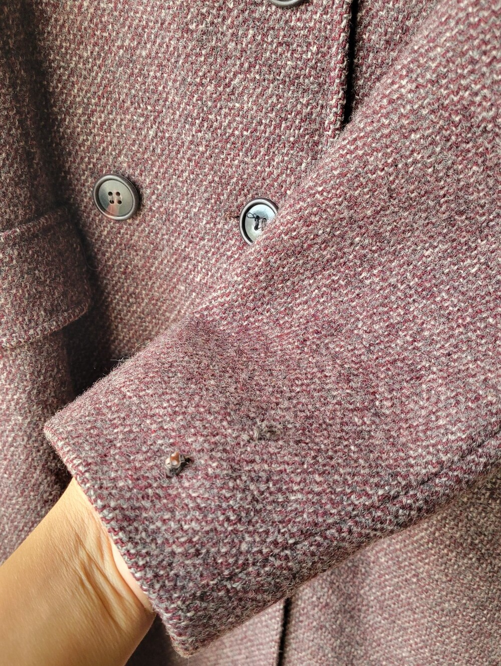 VTG Bromleigh burgundy button Tweed Wool Double Breasted Military Coat USA Med - Picture 13 of 13